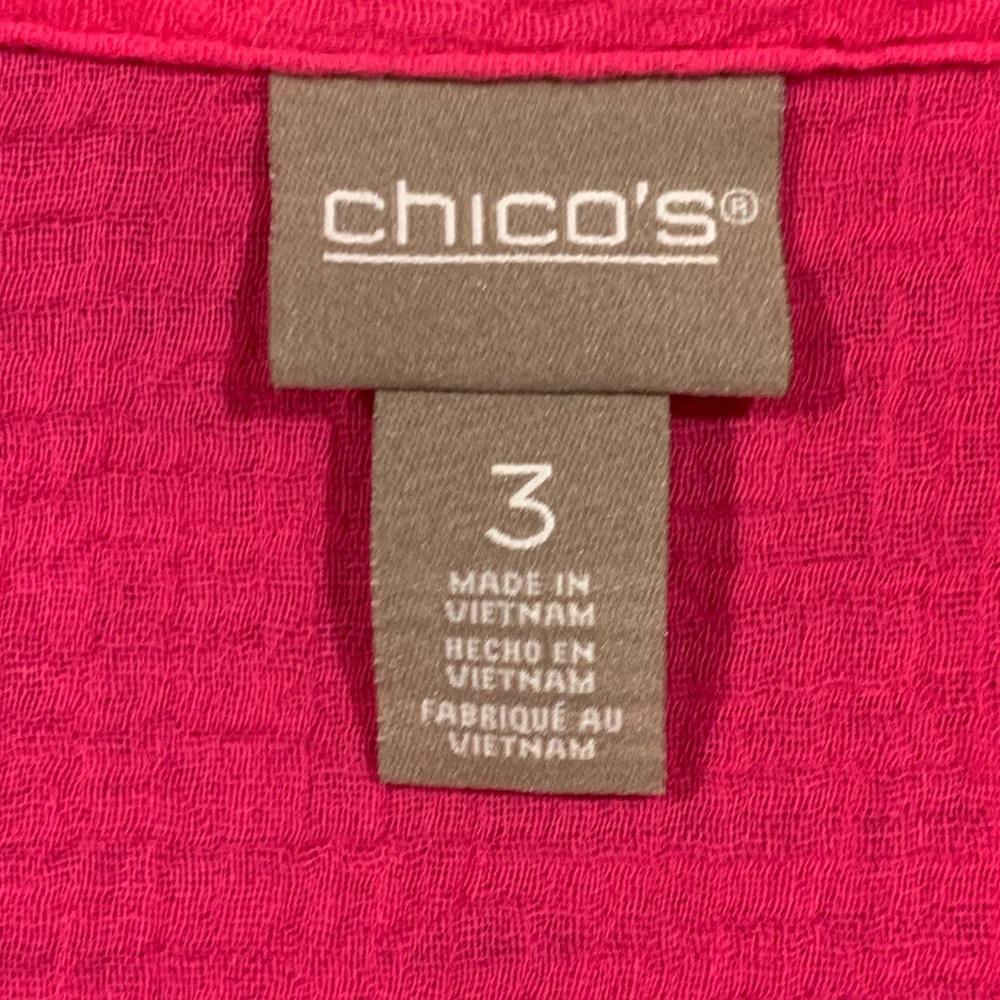 Chico's Blouse Women 3 XL Pink Cotton Gauze Crinkle Long Sleeve V-Neck Casual
